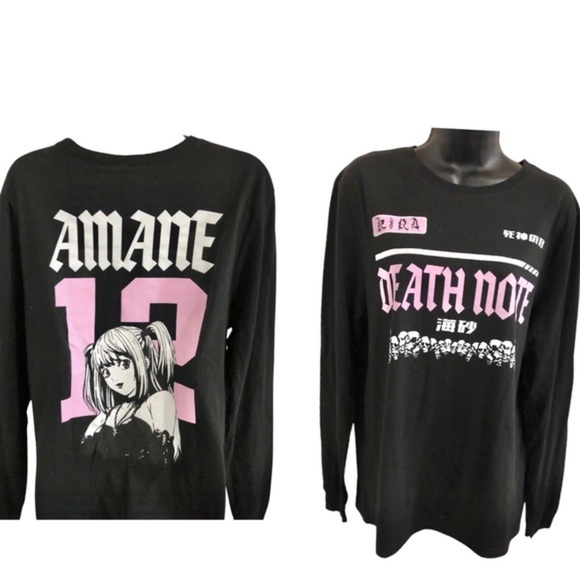Death Note Misa Amane pink graphic print black long‎ sleeve tshirt size XL new - Picture 1 of 17